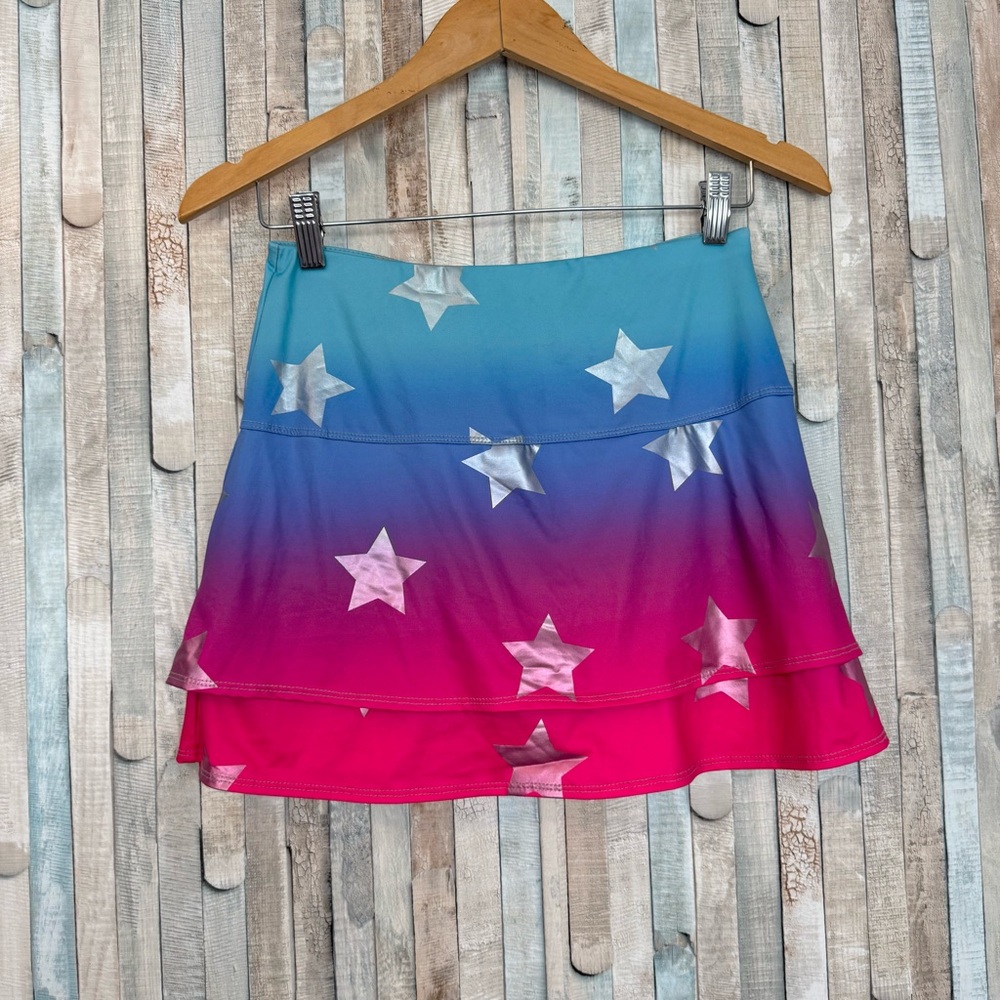 Lucky In Love S Long Star‎ Print Bright Tennis Skirt Skort Golf Pickleball Ombre